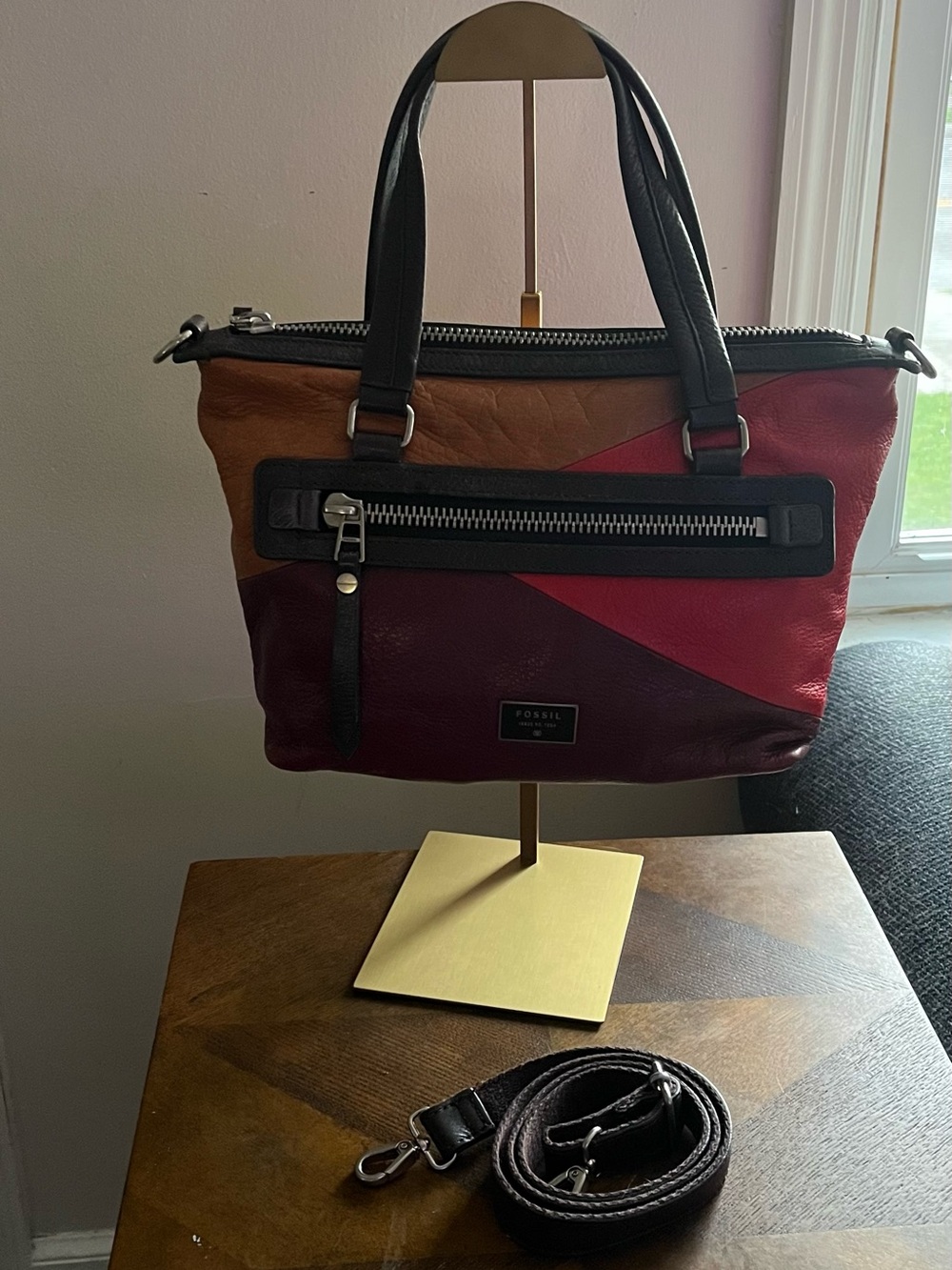 Fossil Dawson patchwork leather satchel